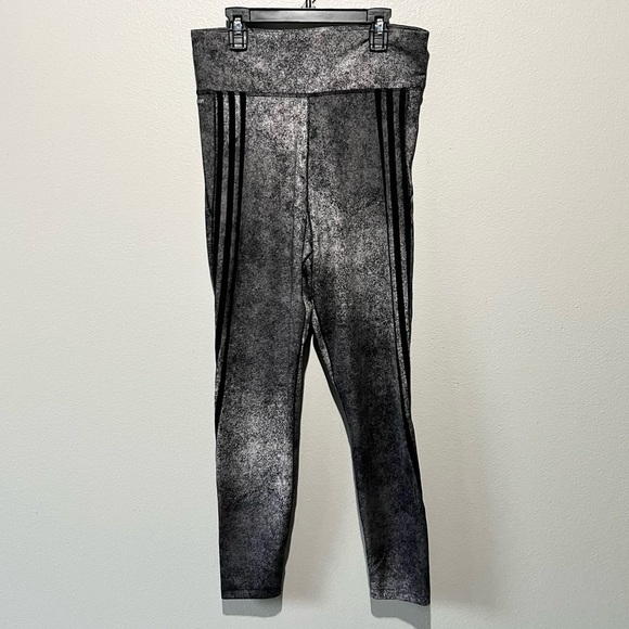 ADIDAS- Black and Gray Aero Ready Striped Leggings Size M - Picture 1 of 4